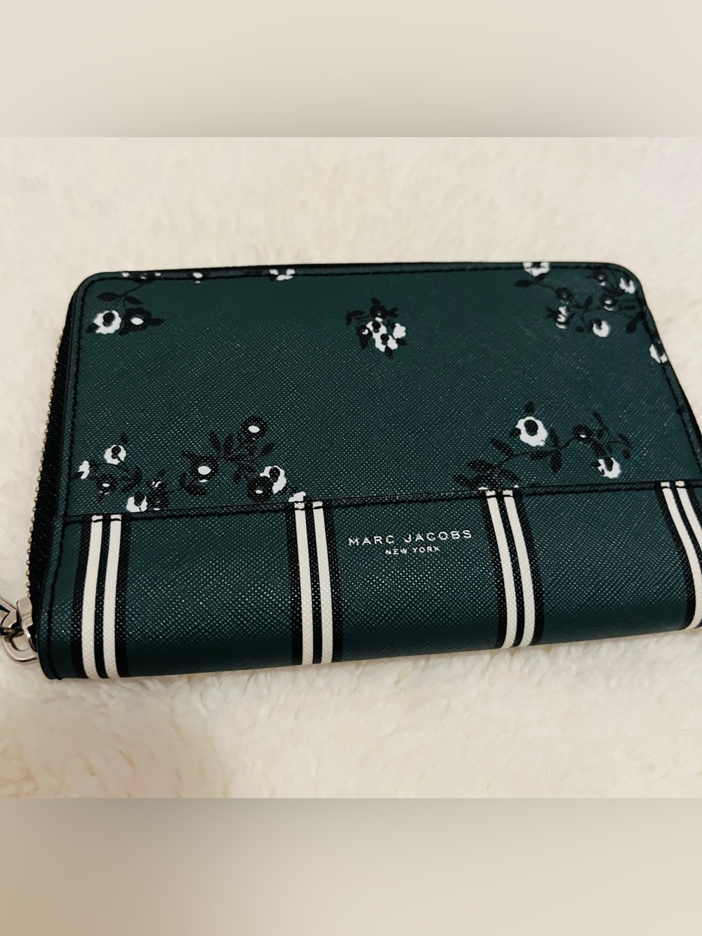 Marc Jacobs Dark Green Floral Stripe Wristlet Wallet